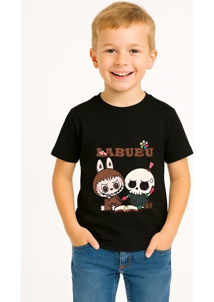 Labubu Karakter Baskılı Çocuk Tişörtü Pamuklu, Renkli Seçenekli Erkek Yazlık Kısa Kollu T-Shirt