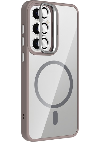 Galaxy S25 Kılıf Standlı ve Kamera Lens Hediyeli M-Safe Şarj Özellikli Tdom Etro Kapak - Derin Mor