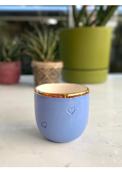 El Yapımı Seramik Gerçek 24K Altın Dekorlu Mavi Kalpli Espresso Bardağı fiyatları