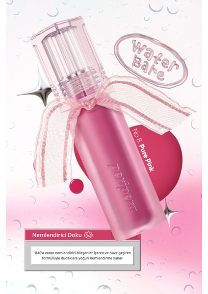 Doğal Tonlarda, Uzun Süre Kalıcı, Işıltılı Tint PERIPERA Water Bare Tint (08 Pure Pink) (Peritage)