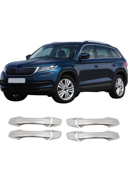 Skoda Kodiaq Uyumlu 2017-2024 Krom Kapı Kolu 4 Kapı Deliksiz Paslanmaz Çelik