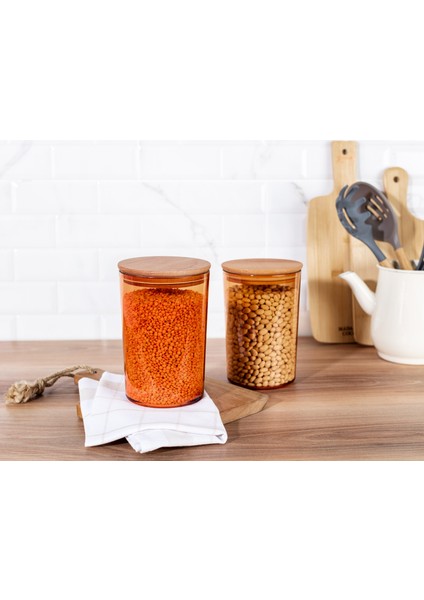 Yuviera 1500ml Ahşap Kapaklı Saklama Kabı 2'li