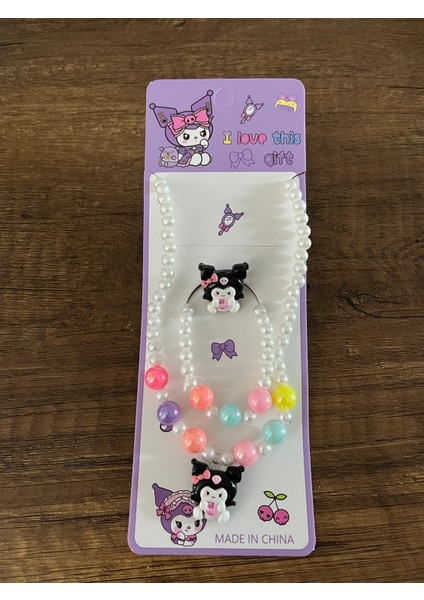 Kız Çocuk Sanrio Kuromi Kolye Bileklik Yüzük Seti fiyatları