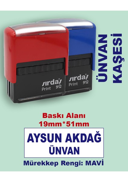 Ünvan Kaşesi, 912 (51mm*19 mm) Mavi Keçeli Otomatik Kaşe