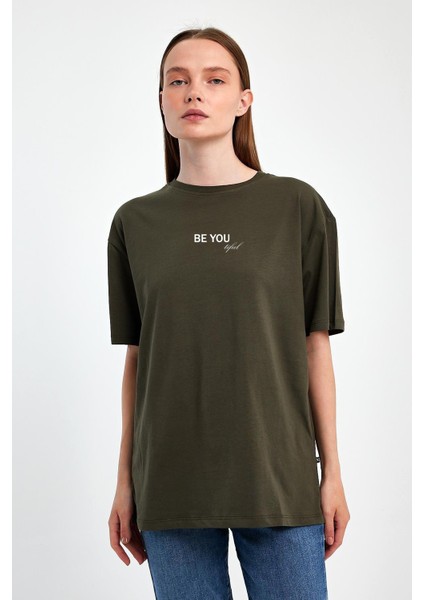 "be You" Baskılı %100 Penye Süprem Kadın Oversize T-Shirt
