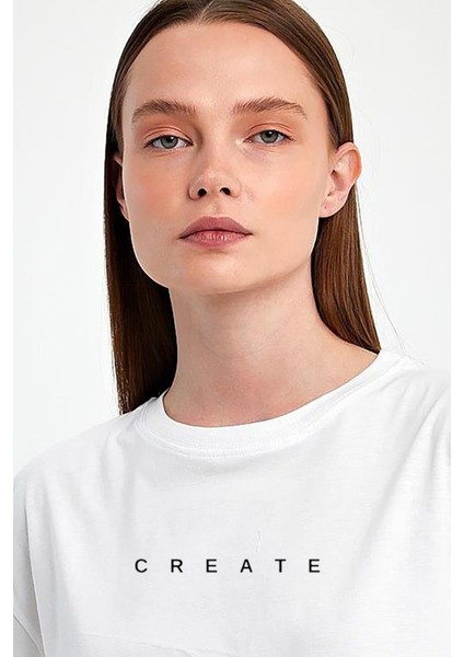 "create" Baskılı Minimalist %100 Penye Süprem Kadın Oversize T-Shirt fiyatları
