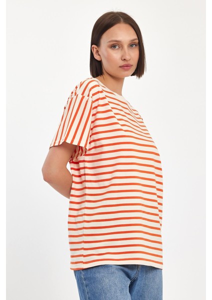 Çizgili %100 Compact Penye Süprem Basic Oversize T-Shirt fiyatları