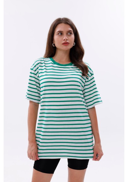 Çizgili %100 Compact Penye Süprem Basic Oversize T-Shirt modelleri