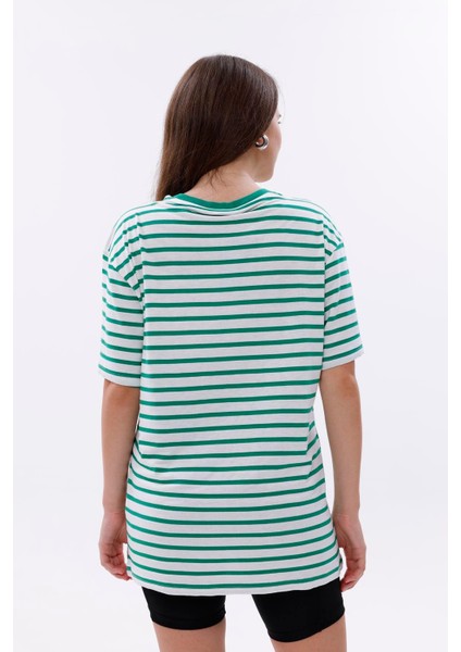 Çizgili %100 Compact Penye Süprem Basic Oversize T-Shirt indirimleri