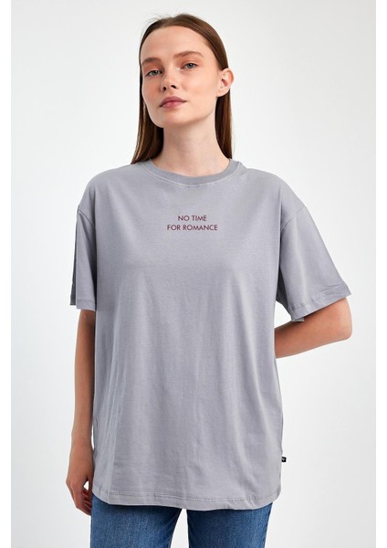 "no Tıme For Romance" Baskılı %100 Penye Süprem Kadın Oversize T-Shirt
