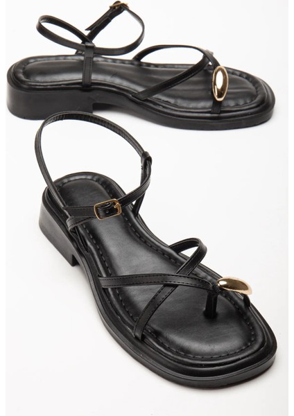 Mat Deri Tek Parmak Yüzük Detaylı Rahat Sandalet Ayakkabı indirimleri