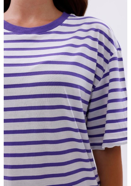 Çizgili %100 Compact Penye Süprem Basic Oversize T-Shirt modelleri