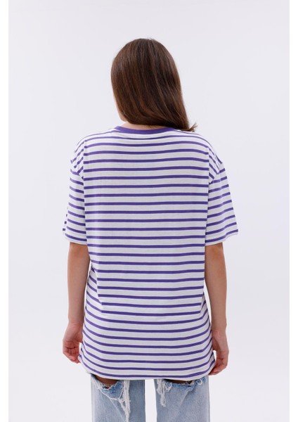 Çizgili %100 Compact Penye Süprem Basic Oversize T-Shirt indirimleri