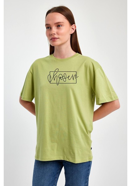 "chosen" Baskılı %100 Penye Süprem Kadın Oversize T-Shirt