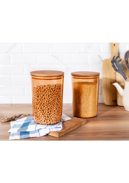 Yuviera 2300ml Ahşap Kapaklı Saklama Kabı 2'li