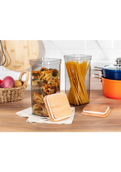 Kaviera 1500ml Ahşap Kapaklı Saklama Kabı 2'li fiyatları