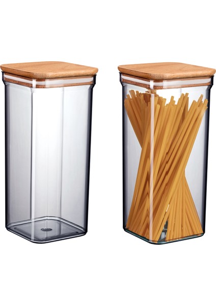 Kaviera 1500ml Ahşap Kapaklı Saklama Kabı 2'li fırsatları