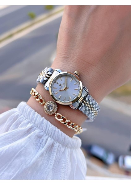 Çelik Kordon 2 Yıl Garantili 30 mt Suya Dayanıklı Kadın Kol Saati+Bileklik HM.B26416.3 fiyatları