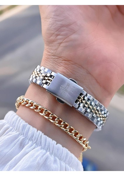 Çelik Kordon 2 Yıl Garantili 30 mt Suya Dayanıklı Kadın Kol Saati+Bileklik HM.B26416.3 modelleri