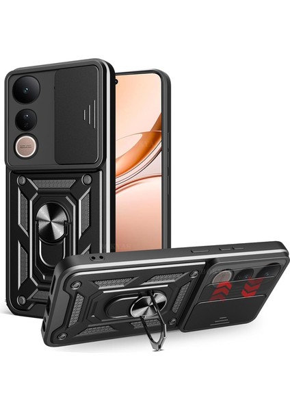 Vivo V50 Lite 4g Kılıf Kamera Korumalı Sürgülü Yüzüklü Armor Military Tank Kızaklı Sert Kapak