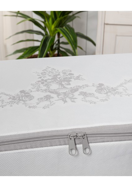 Çiçek Desen Baskılı Hurç - Beyaz/Gri - 64x41x35 cm fırsatları