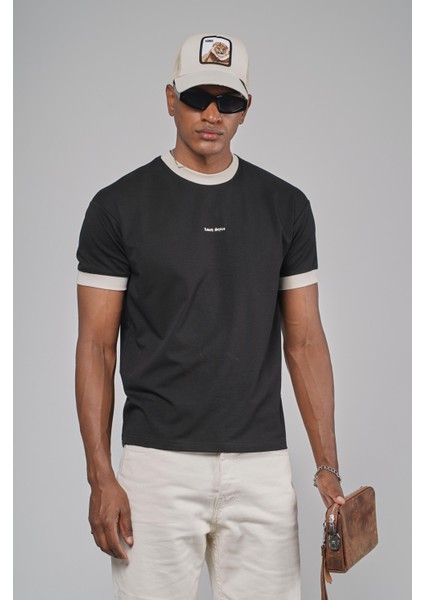 Yaka Kol Bandı Ribanalı Yarım Oversize Kalıp Tişört