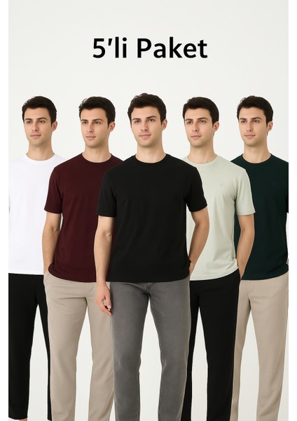 Erkek 5li Bisiklet Yaka Yazlık Kısa Kol Basic Tişört