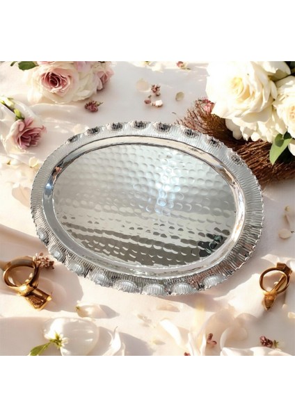 Gümüş Kaplama Ayaklı Tepsi 35 cm