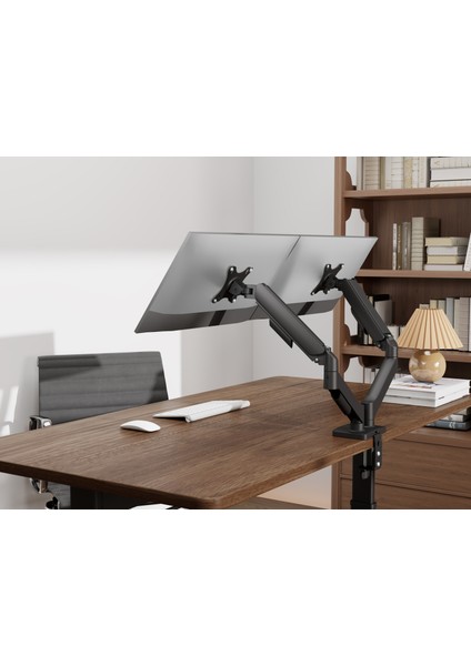 17" - 32" Ekranlar İçin, Her Kol 9kg Taşıma Kapasiteli, VESA Uyumlu, Çift Kol Amortisörlü Monitör Kolu, 2li Monitör Kolu fiyatları