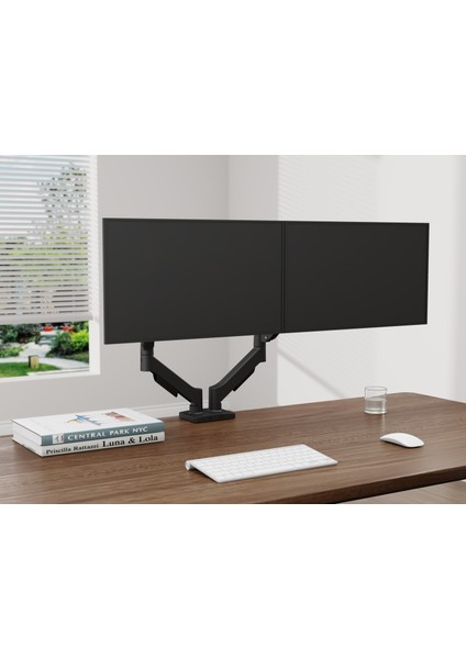 17" - 32" Ekranlar İçin, Her Kol 9kg Taşıma Kapasiteli, VESA Uyumlu, Çift Kol Amortisörlü Monitör Kolu, 2li Monitör Kolu modelleri