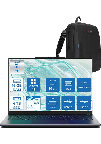 Signium 14 S1 Intel Core 5 120U 16GB 4tb SSD 14" 400NIT OLED 2.8K(2880X1800) Windows 11 Pro Taşınabilir Bilgisayar MD600002P10 + Zetta Çanta