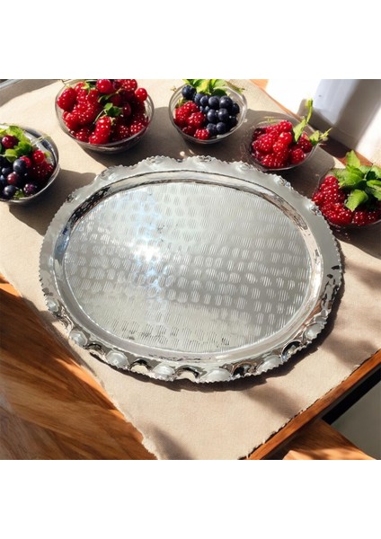 Gümüş Kaplama Ayaklı Oval Tepsi 45 cm