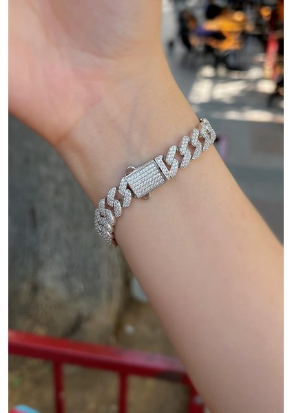 Gümüş 1 cm Genişlik Taşlı Gurmet Bileklik DY198V1