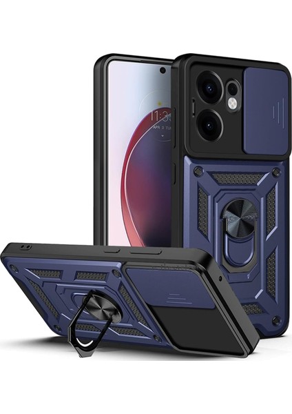 Oppo Reno 13F Kılıf Kamera Korumalı Sürgülü Yüzüklü Armor Military Tank Kızaklı Sert Kapak