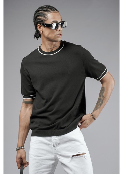 Bisiklet Yaka Ribanalı Regular Kalıp Triko Tişört