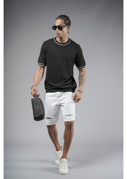 Bisiklet Yaka Ribanalı Regular Kalıp Triko Tişört modelleri