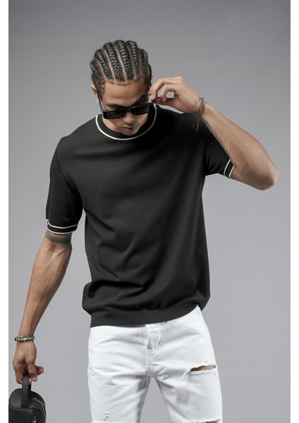 Bisiklet Yaka Ribanalı Regular Kalıp Triko Tişört fırsatları