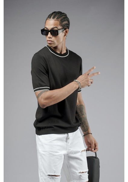 Bisiklet Yaka Ribanalı Regular Kalıp Triko Tişört indirimleri