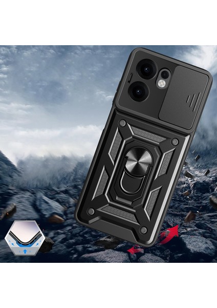 Oppo Reno 13F Kılıf Kamera Korumalı Sürgülü Yüzüklü Armor Military Tank Kızaklı Sert Kapak fiyatları