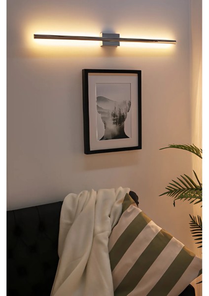 Krom Renk Modern Dekoratif LED Duvar Aplik Uzun Çubuk LED Tekli 80 cm Gün Işığı