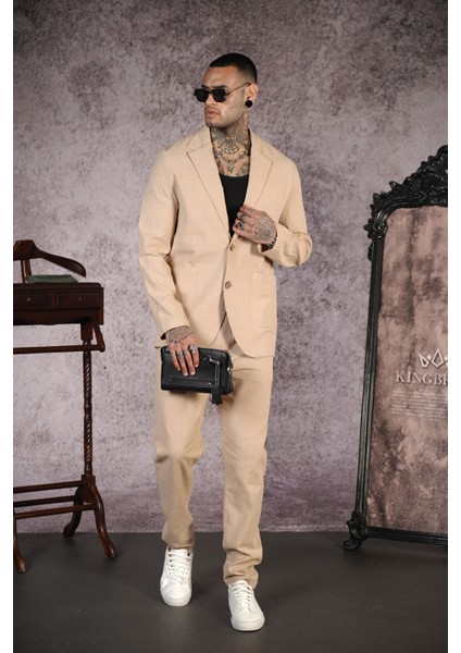 Regular Kalıp Blazer Keten Alt Üst Takım