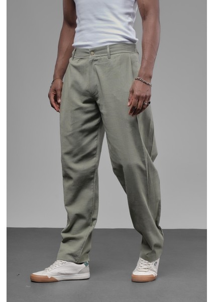 Şalvar Kesim Pileli Keten Pantolon