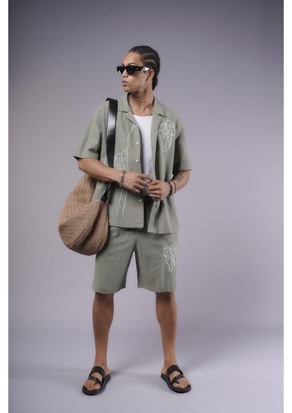 Nakış Detaylı Pamuk Keten Şort Takım modelleri