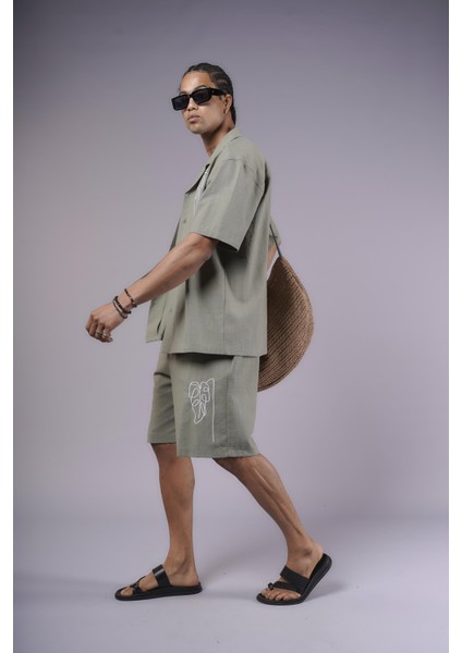 Nakış Detaylı Pamuk Keten Şort Takım fırsatları