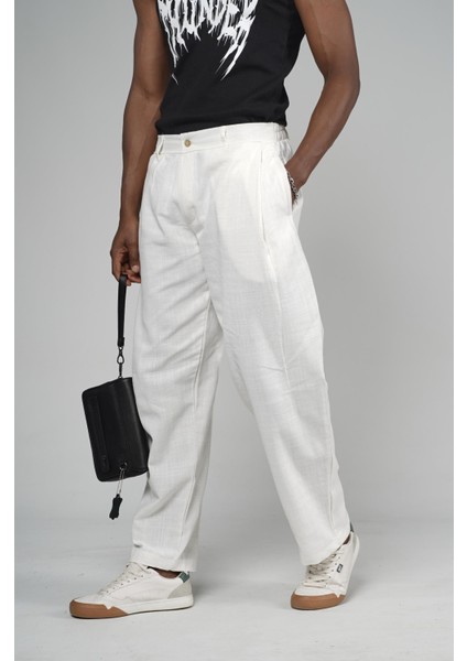 Şalvar Kesim Pileli Keten Pantolon