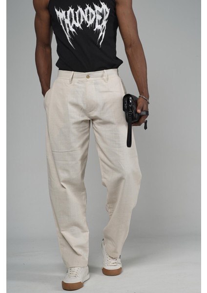 Şalvar Kesim Pileli Keten Pantolon