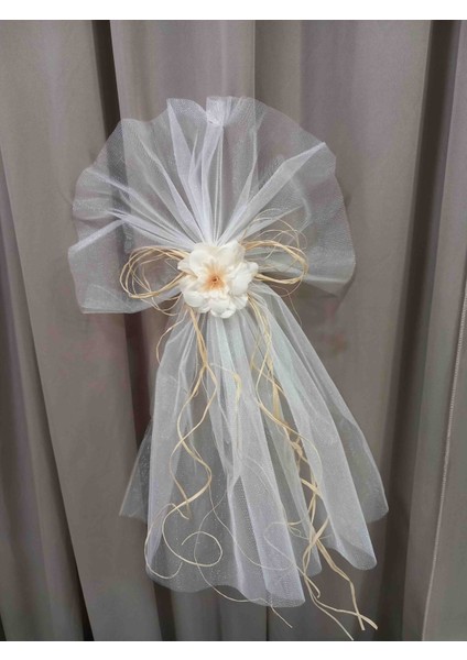 Konvoy Süsü Bohça Süsü Tül Şebboylu Beyaz 10 Adet Uzunluk 40 cm Çiçek çapı 6 cm Doğal rafya fiyonklu