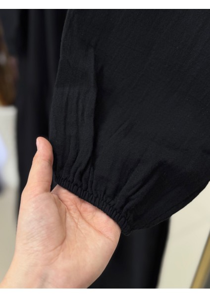 Melilia Katlı Düğmeli Keten ELBISE-SA2560 Siyah fırsatları