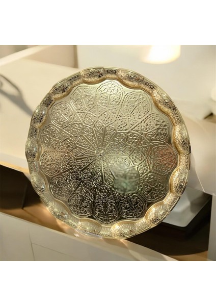 Metal Yuvarlak Tepsi Gold 35CM