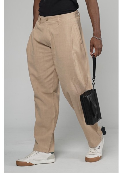 Şalvar Kesim Pileli Keten Pantolon